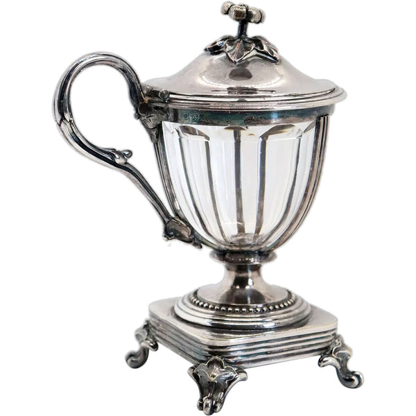 French Christofle Silverplate and Baccarat Crystal Mustard Pot