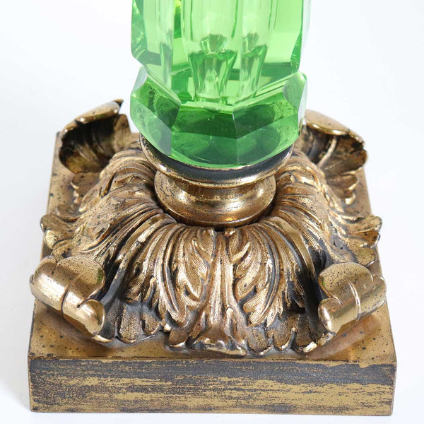 French Gilt Bronze, Green Crystal and Clear Glass Two-Light Table Lamp