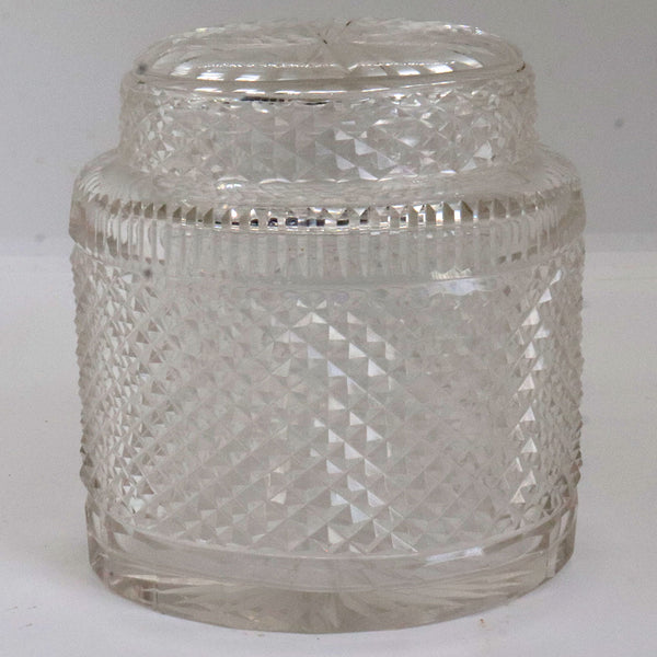 English Georgian Style Diamond Pattern Glass Oval Tea Caddy