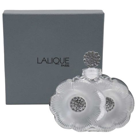 Vintage French Lalique Crystal Deux Fleurs Flacon Perfume Bottle with Box