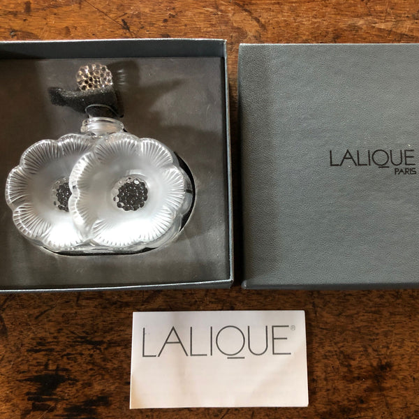 Vintage French Lalique Crystal Deux Fleurs Flacon Perfume Bottle with Box