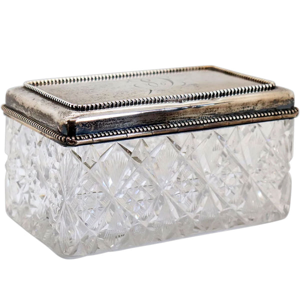 American Black, Starr & Frost Sterling Silver and Cut Crystal Rectangular Dresser Box