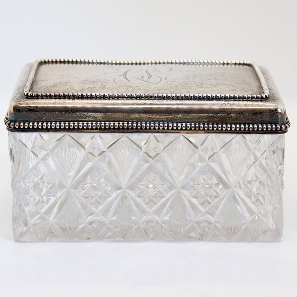 American Black, Starr & Frost Sterling Silver and Cut Crystal Rectangular Dresser Box