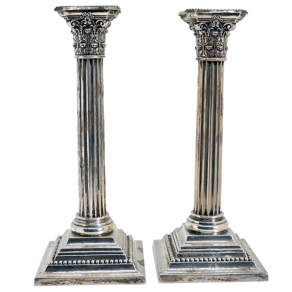 Pair of American Gorham for Shreve, Crump & Low Sterling Silver Column Candlesticks