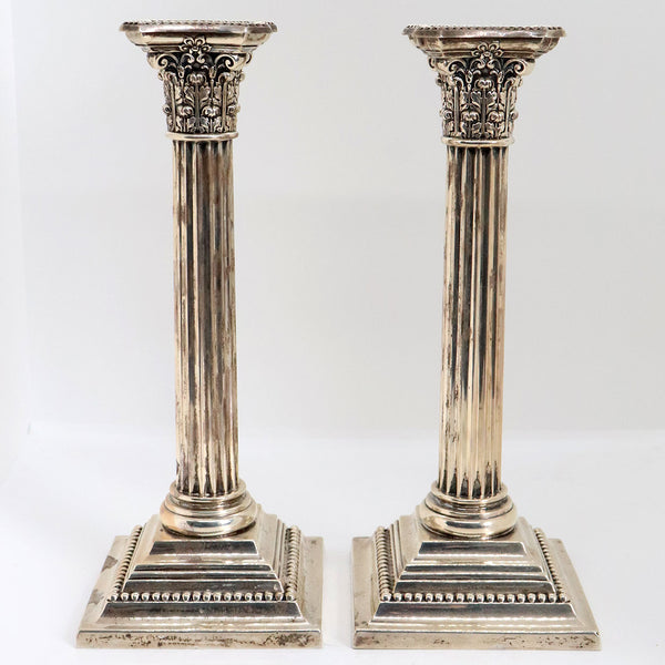 Pair of American Gorham for Shreve, Crump & Low Sterling Silver Column Candlesticks