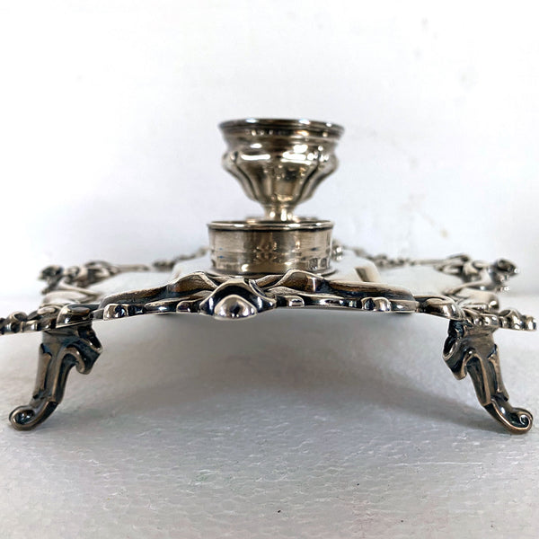 English Victorian Henry Wilkinson & Company Sterling Silver and Glass Inkstand