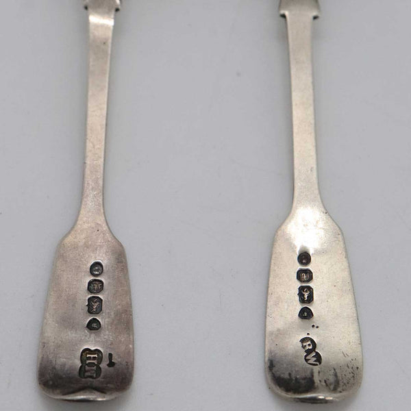 Two English Georgian Style Sterling Silver Fiddle Pattern Mustard Condiment Spoons