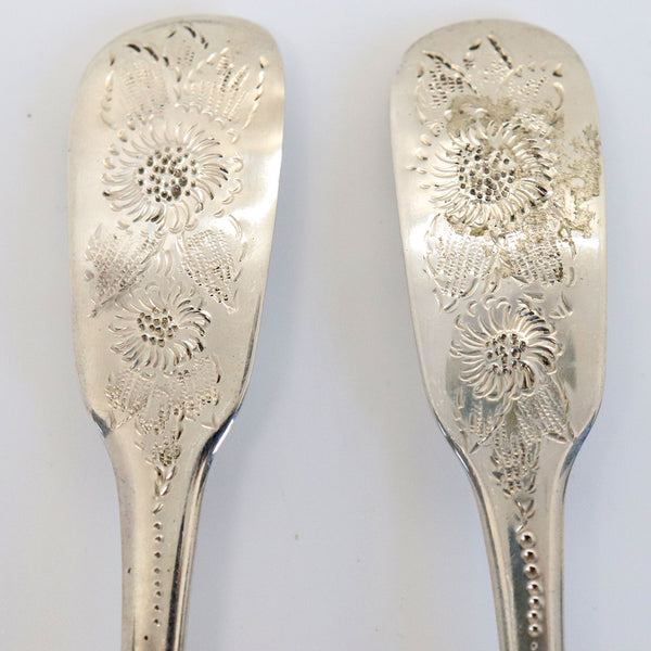 Pair English George IV M & M Emanuel Gilt Sterling Silver Berry Serving Spoons