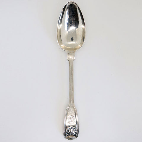 English George IV Sterling Silver Fiddle, Thread and Shell Armorial Spoon