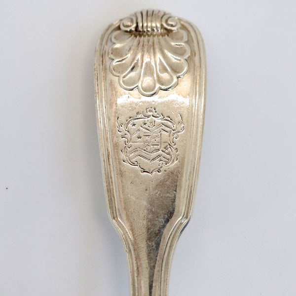 English George IV Sterling Silver Fiddle, Thread and Shell Armorial Spoon