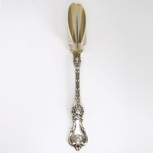 American Henry Muhr & Sons Gilt Sterling Shell Pattern Silver Cheese Scoop