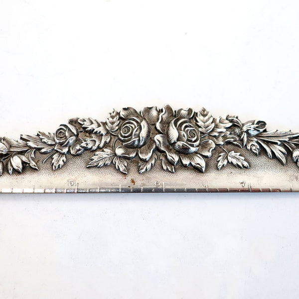 American S. Kirk & Son Company Sterling Silver Repousse Roses Desk Ruler