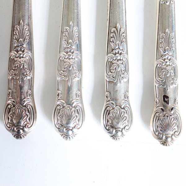 Set of 24 English Aaron Hadfield Sterling Silver King's Pattern Dessert Knives and Forks