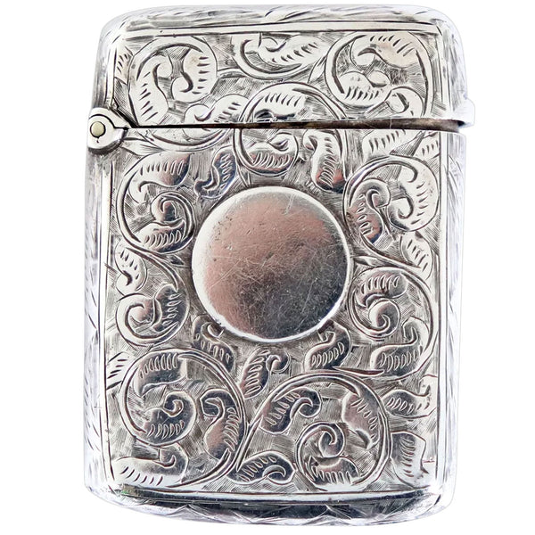 English Victorian Joseph Hawkins Birmingham Chased Sterling Silver Vesta Case
