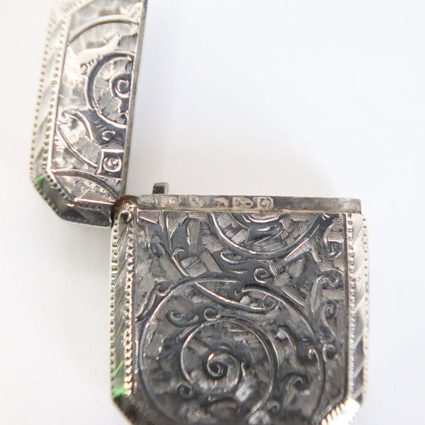 Small English Victorian Chased Sterling Silver Vesta Match Safe Case