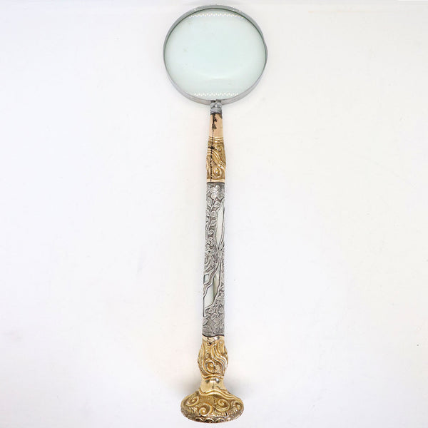 American Art Nouveau Style Gilt Silver and Mother of Pearl Magnifying Glass