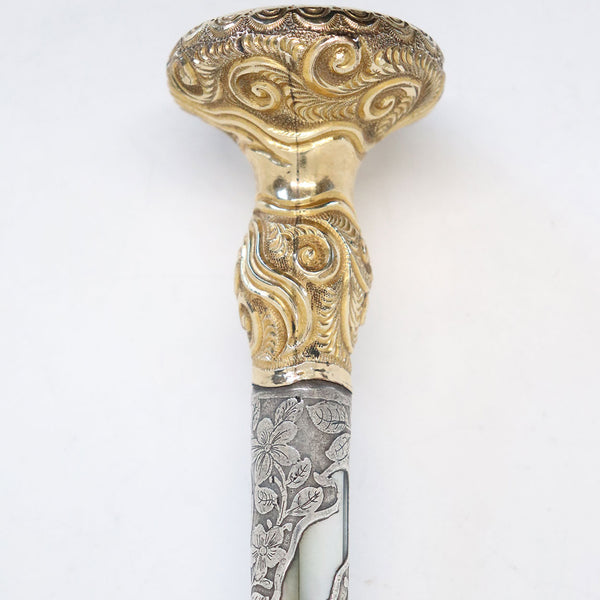 American Art Nouveau Style Gilt Silver and Mother of Pearl Magnifying Glass