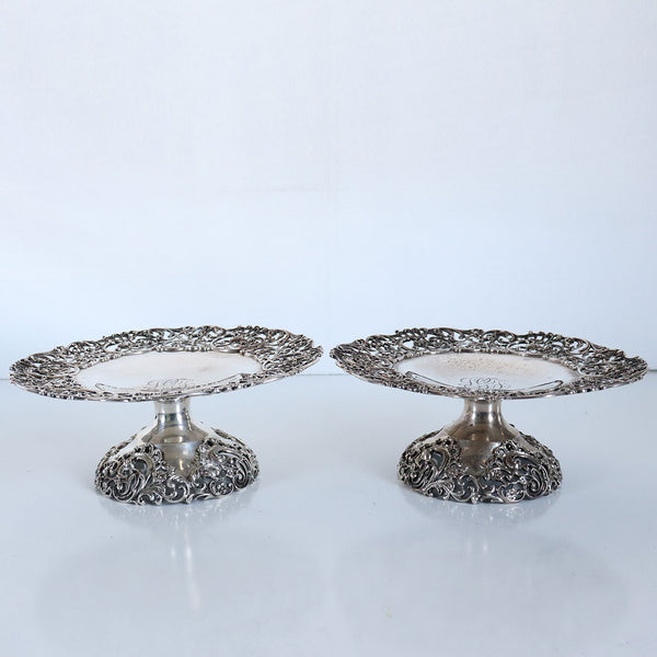 Pair of American Victorian Howard & Company Sterling Silver Reticulated Compotes