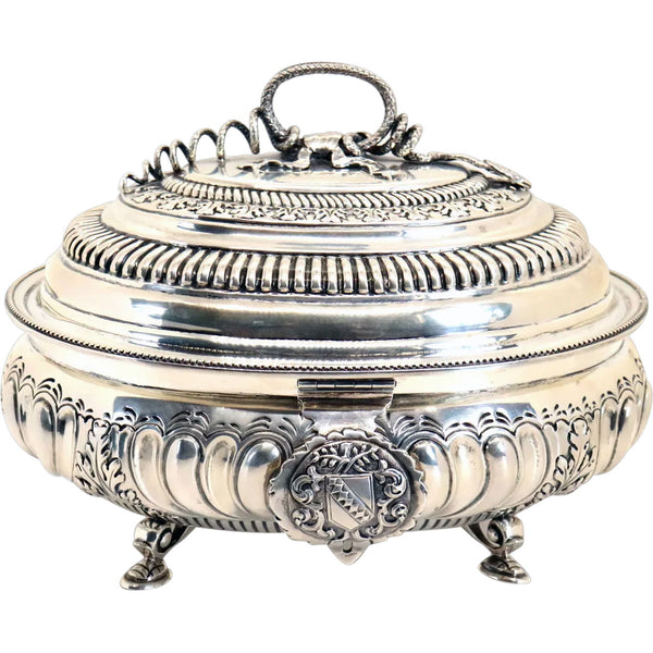 American Charles II Style Crichton Brothers Sterling Silver Armorial Sugar Box