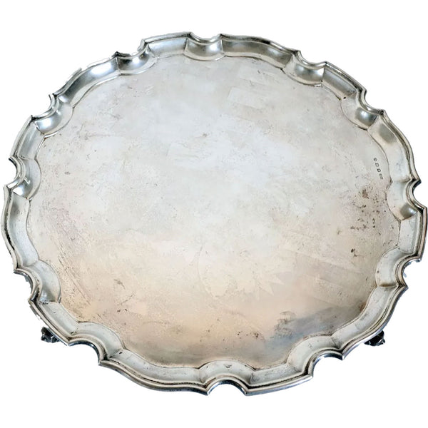 English Georgian S. G. Jacobs Chippendale Style Sterling Silver Salver Tray