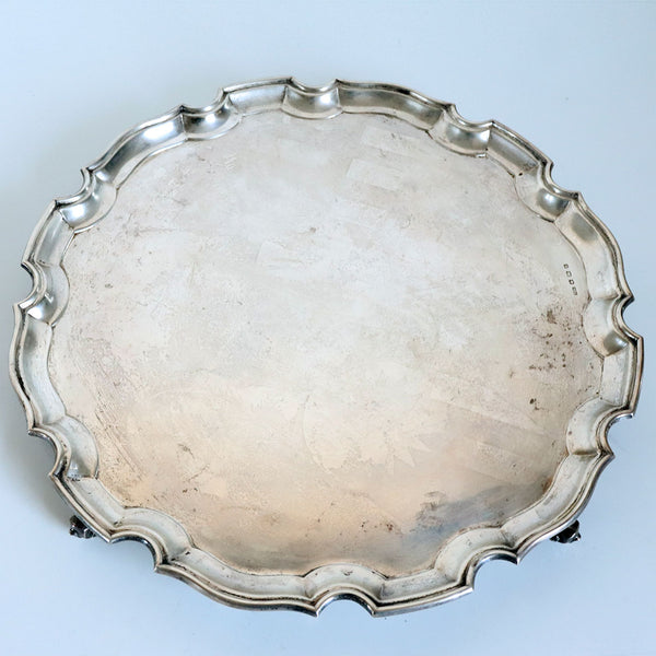 English Georgian S. G. Jacobs Chippendale Style Sterling Silver Salver Tray