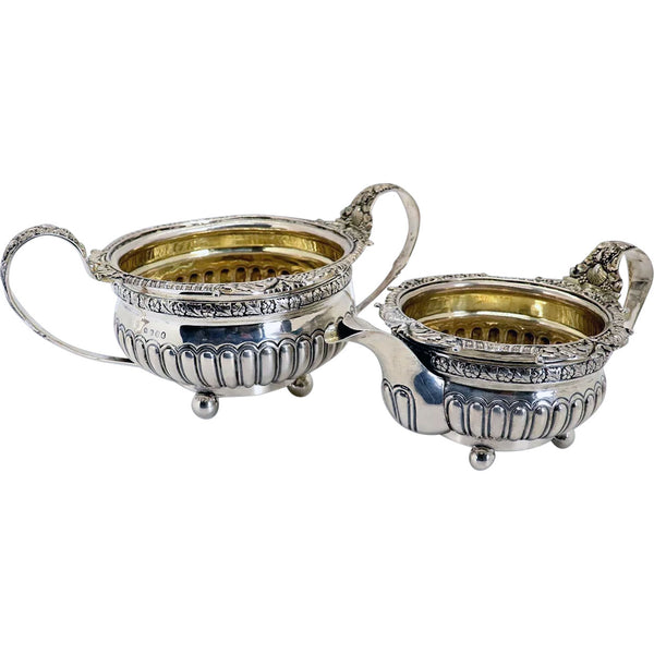 English George III Thomas Wallis & Jonathan Hayne Gilt Sterling Silver Creamer and Open Sugar