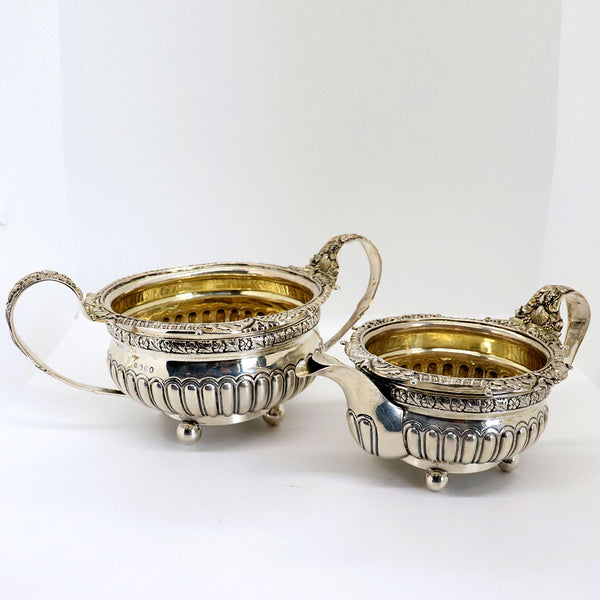 English George III Thomas Wallis & Jonathan Hayne Gilt Sterling Silver Creamer and Open Sugar