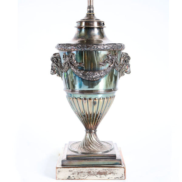 English Regency Style Sheffield Plate Urn Two-Light Table Lamp