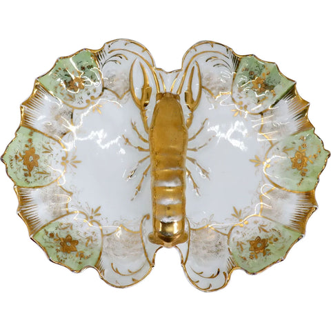 German Joseph Schachtel Gilt Porcelain Lobster Divided Serving Plate