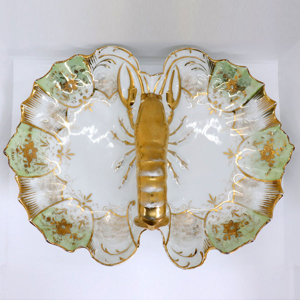 German Joseph Schachtel Gilt Porcelain Lobster Divided Serving Plate