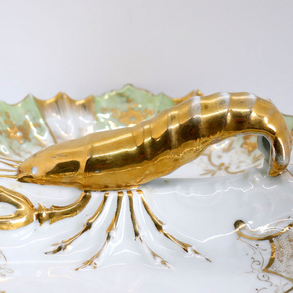 German Joseph Schachtel Gilt Porcelain Lobster Divided Serving Plate