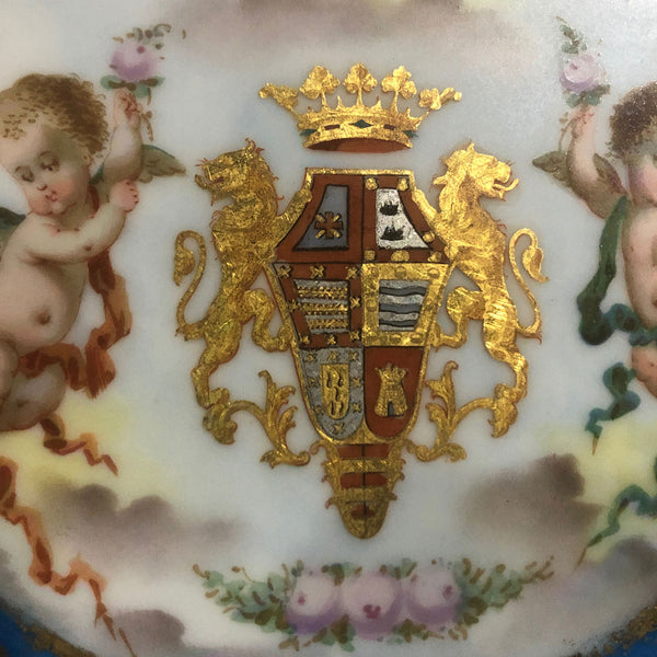 Pair of French Sevres Gilt and Bleu Celeste Porcelain Royal Armorial Plates