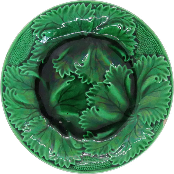 French Regal and Sanejouand Green Cabbage Leaf Faience (Majolica) Plate