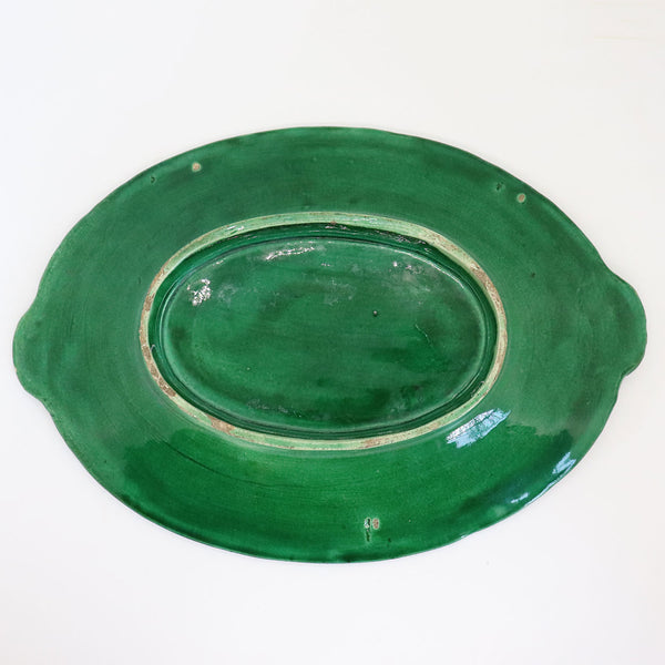 French Regal and Sanejouand Green Majolica Cabbage Leaf Oval Platter