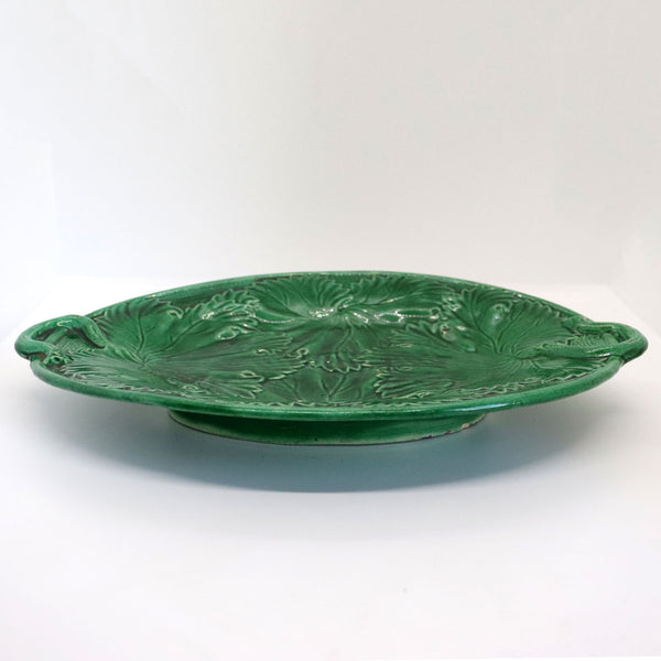 French Regal and Sanejouand Green Majolica Cabbage Leaf Oval Platter