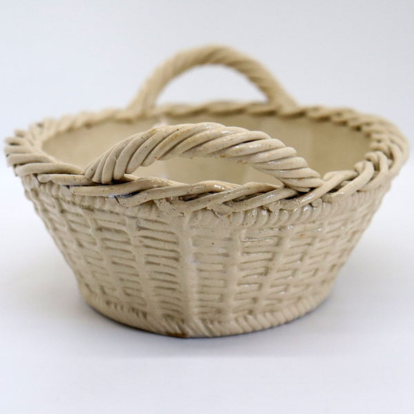 Unusual British Georgian Drabware Pottery Ellan Vannin (Isle of Man) Basket Bowl