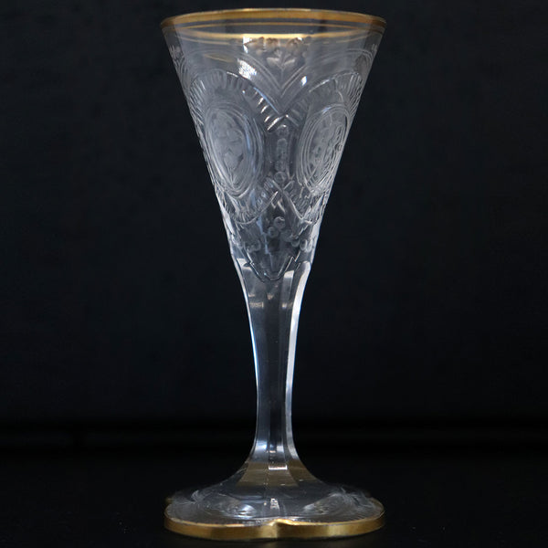 Set of 10 Moser Intaglio Engraved Parcel Gilt Glass Cordial Glasses