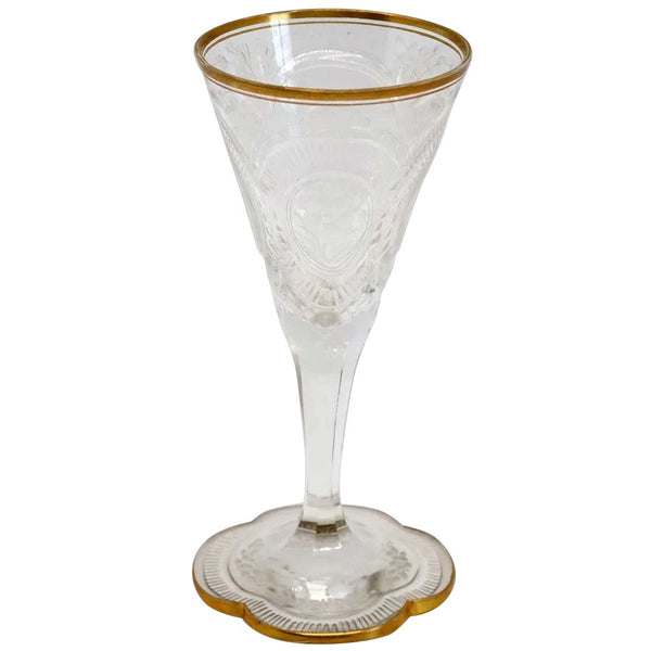Set of 12 Moser Intaglio Engraved Parcel Gilt Glass Aperitif Glasses