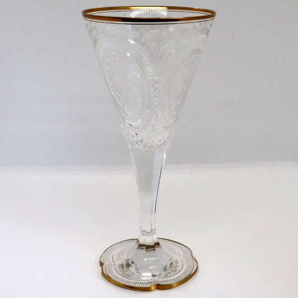 Set of 10 Moser Intaglio Engraved Parcel Gilt Glass Wine / Water Goblets