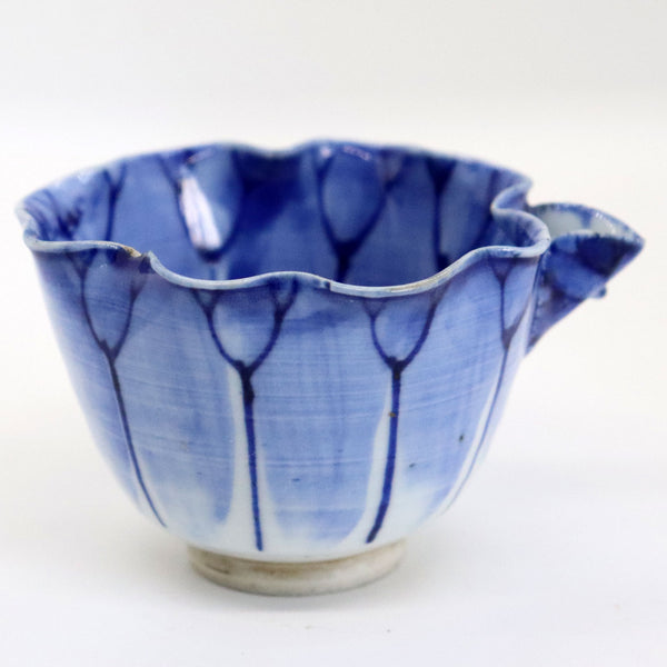 Small Japanese Blue and White Porcelain Lotus Form Sake/Tea Bowl