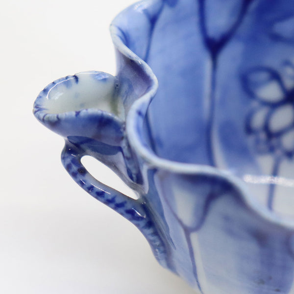 Small Japanese Blue and White Porcelain Lotus Form Sake/Tea Bowl