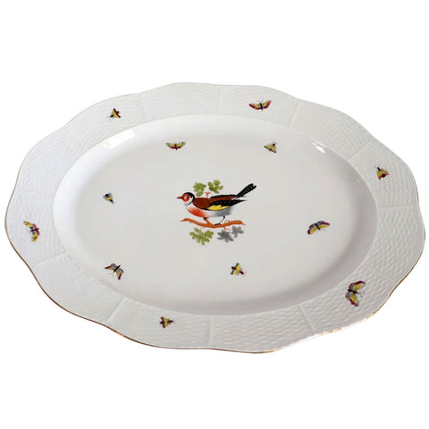 Large Vintage Hungarian Herend Handpainted Porcelain Rothschild Bird Pattern Oval Platter