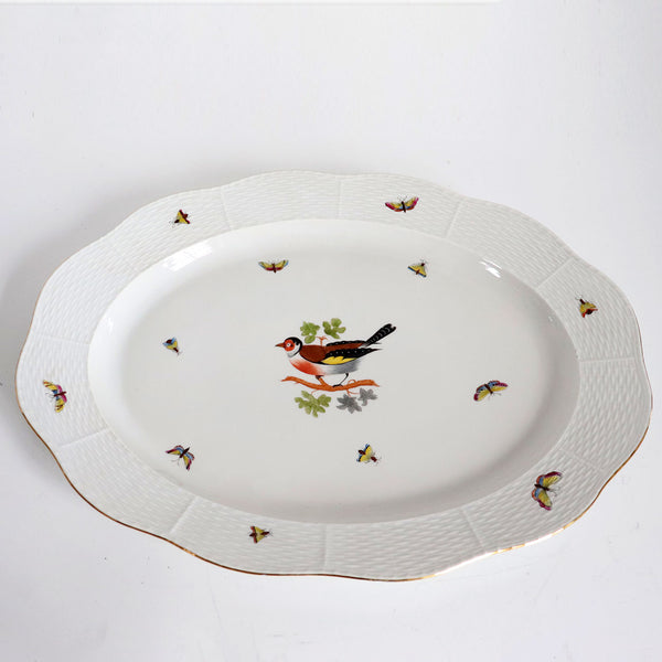 Large Vintage Hungarian Herend Handpainted Porcelain Rothschild Bird Pattern Oval Platter