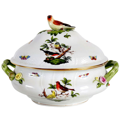 Large Hungarian Herend Porcelain Rothschild Bird Pattern Oval Lidded Tureen