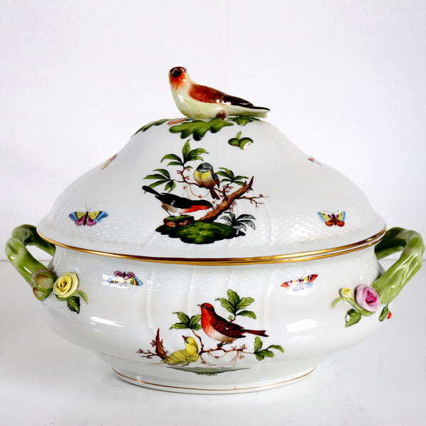 Large Hungarian Herend Porcelain Rothschild Bird Pattern Oval Lidded Tureen