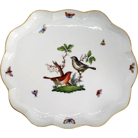 Vintage Hungarian Herend Handpainted Porcelain Rothschild Bird Serpentine Platter