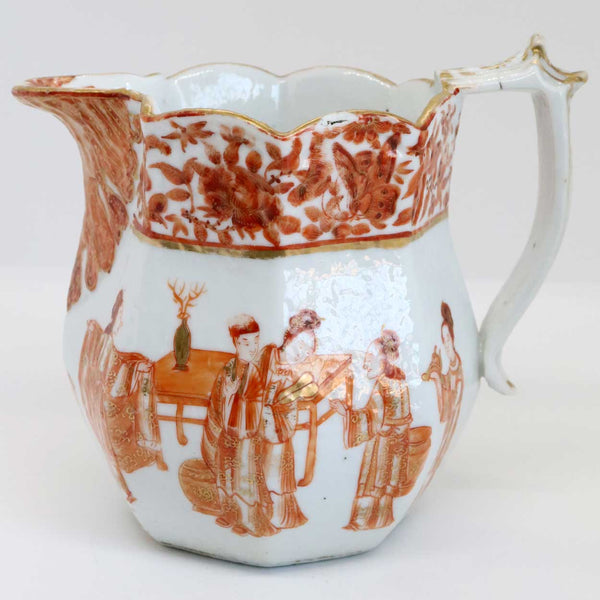 Chinese Export Iron Red and Gilt Porcelain Cream Jug, Sugar and Underplate