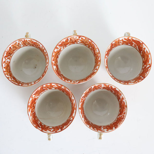 Set of 32 Chinese Export Iron Red and Gilt Porcelain Tea Cups, Saucers and Plates