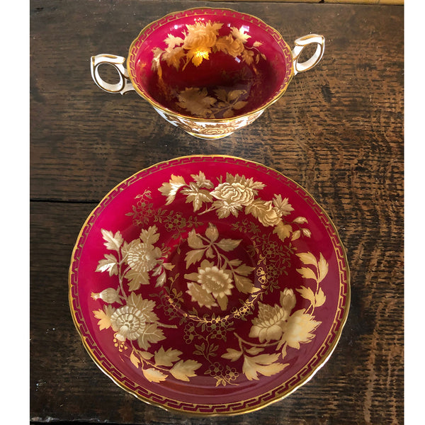 Set 12 Vintage English Wedgwood Bone China Ruby Tonquin Cream Soup Bowls and Underplates
