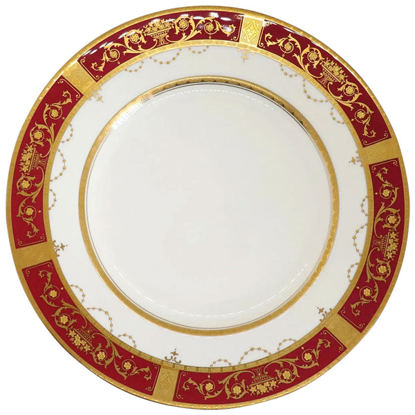 Set of 12 English Minton Porcelain Gilt and Red Dinner K92 Pattern Plates